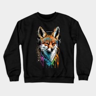 Fox Wearing Headphones Painting Crewneck Sweatshirt